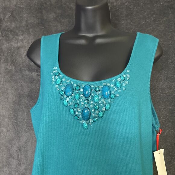 Womens Ruby RD Sleeveless Ribbed Tourquoise Jeweled Tank Size L - Picture 3 of 9